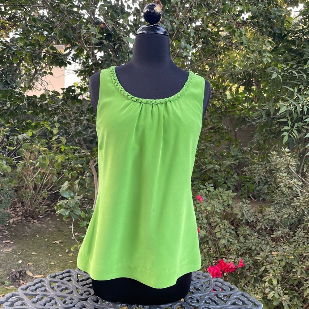 kate spade Bright Green Sleeveless Braided Neck Blouse
